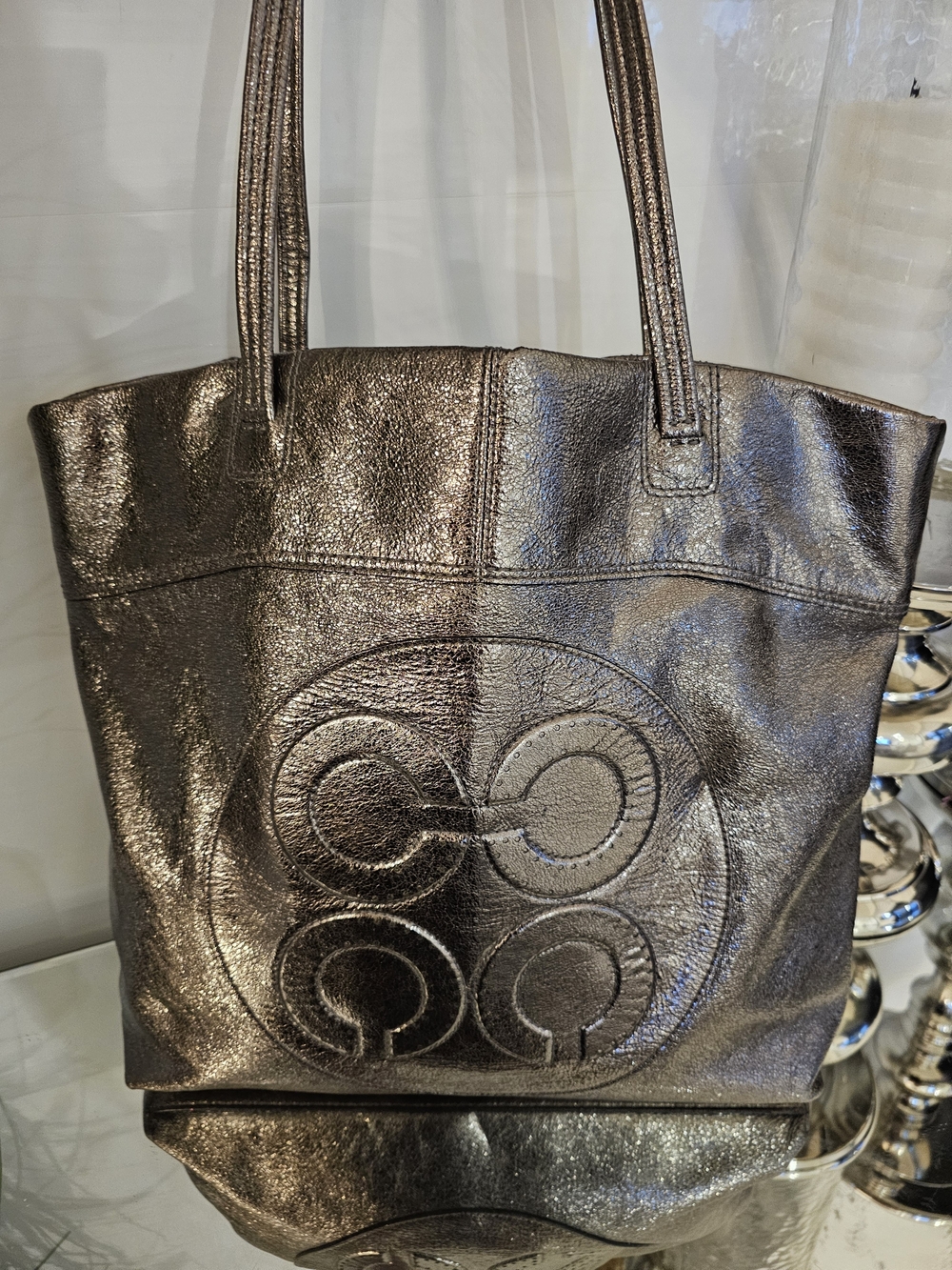 Coach Julia Op Art Perry  Metallic Bronze Leather Tote